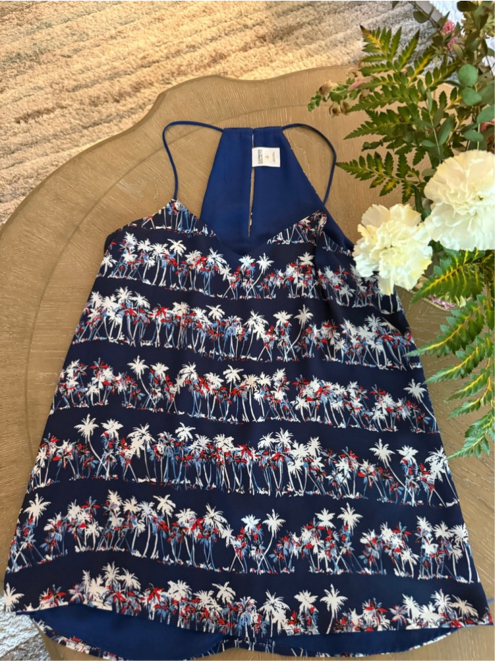Express Blue White Palm Tree Print Barcelona Cami Tank Top Small